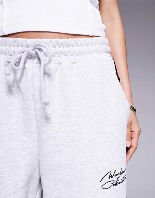 Weekend Collective – Jogginghose in Grau meliert und Schwarz mit weitem Bein und Spitzenbesatz, 5 von 5