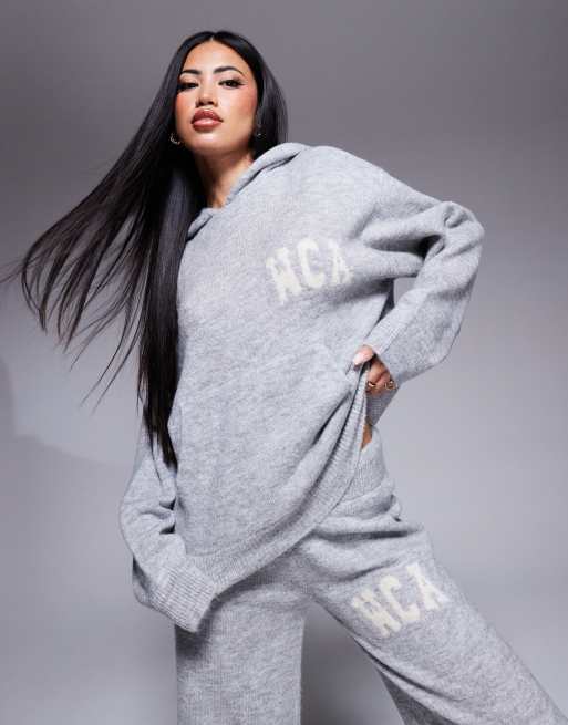 Weekend Collective knit hoodie with graphic in grey (part of a set)