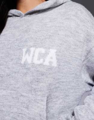 Asos Weekend Collective Weekend Collective Knit Hoodie With Varsity Graphic In White
