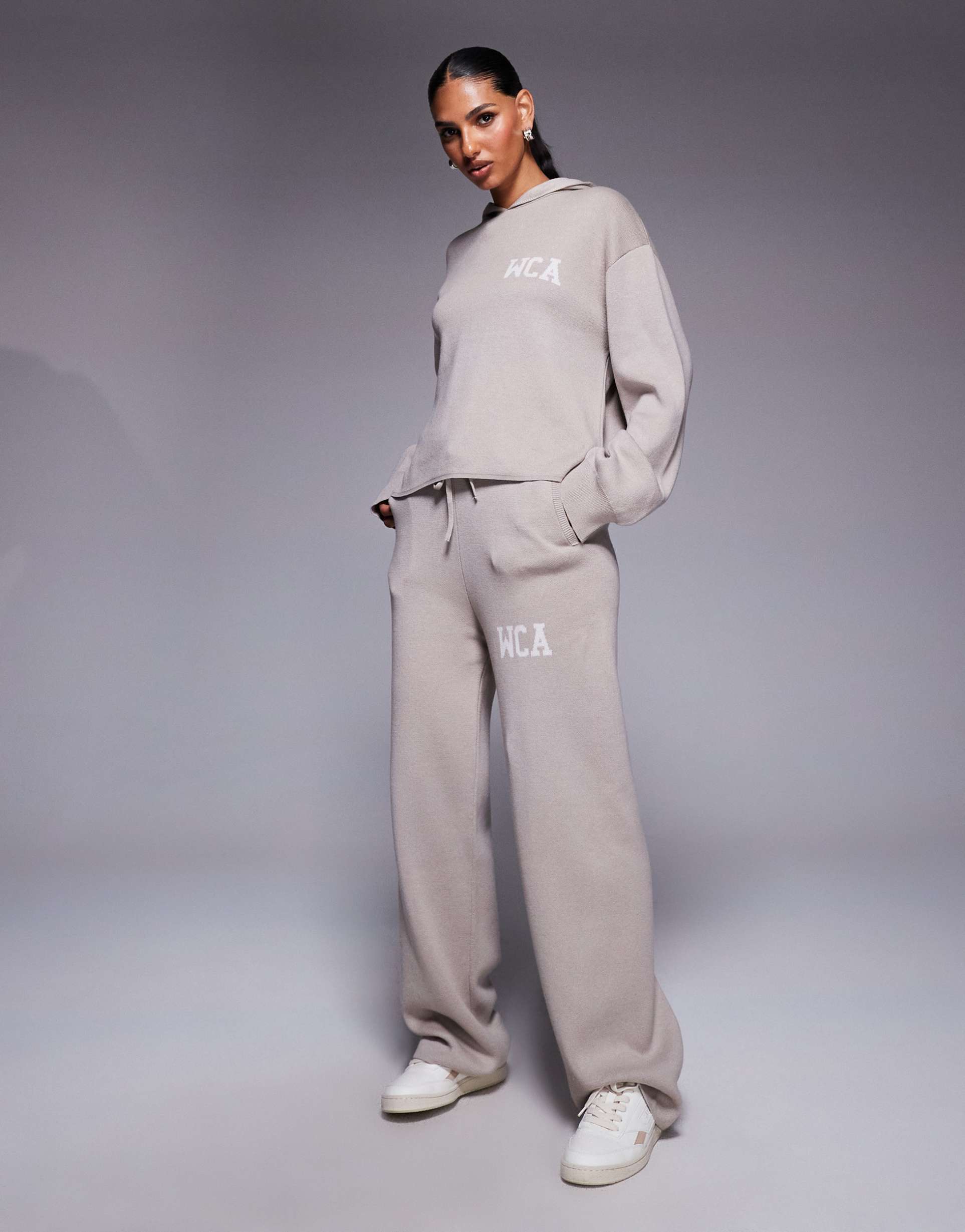 weekend collective knit pants with graphic in beige - part of a set