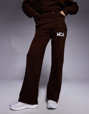 Asos Weekend Collective Weekend Collective Knit Wide Leg Sweatpants With Varsity Graphic In Black