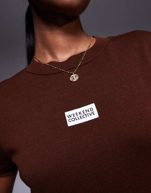 Weekend Collective knitted t-shirt in chocolate (part of a set), 3 of 4