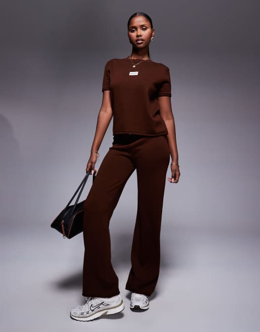 Weekend Collective knitted wide leg trackies in chocolate (part of a set)