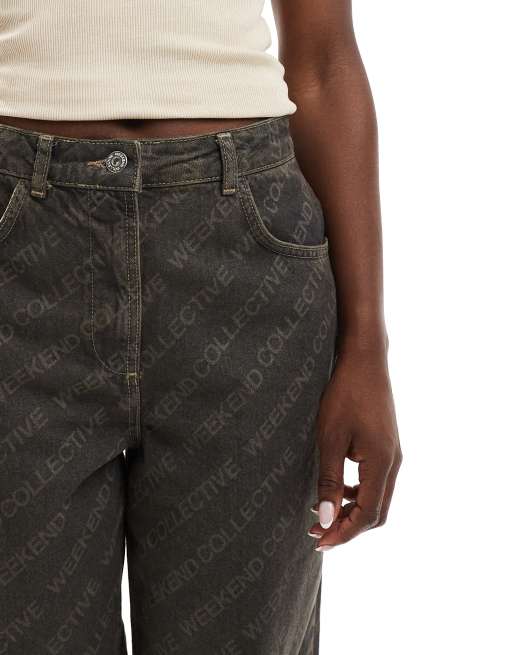 ASOS Weekend Collective laser print turn up jean in washed brown