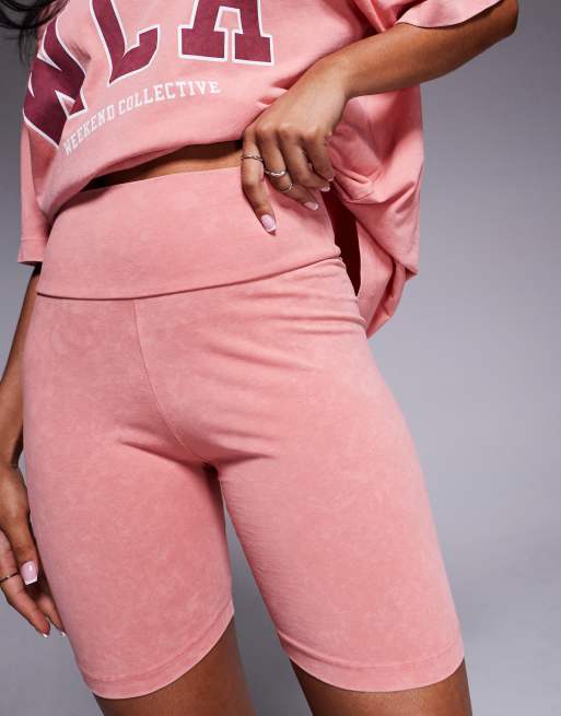Weekend Collective legging shorts with varsity graphic in washed peach - part of a set, 3 of 5