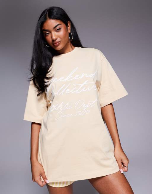 Weekend Collective – Ljusgul t-shirt i oversize med skriftlogga, 4 av 4