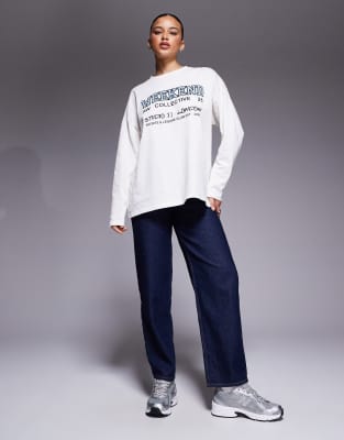 Asos Weekend Collective Weekend Collective Long Sleeve T-shirt With Graphic In White
