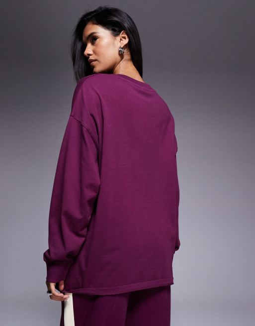 Weekend Collective long sleeve t-shirt with mountain ski graphic in plum, 4 of 4
