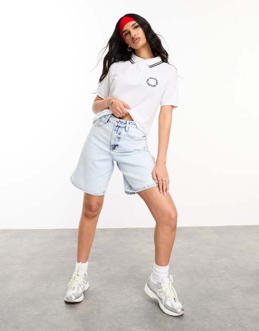 Weekend Collective longline denim shorts in light blue wash ASOS