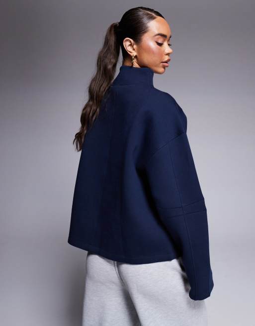 Weekend Collective - Marineblå kraftig sweatshirt med halv lynlås , 3 af 4