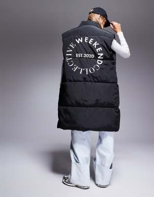 Weekend Collective maxi padded gilet with back logo in black