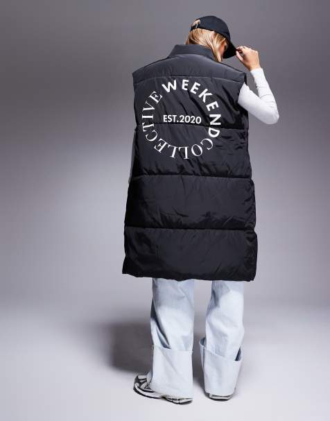 Weekend Collective maxi padded vest with back logo in black - view 1
