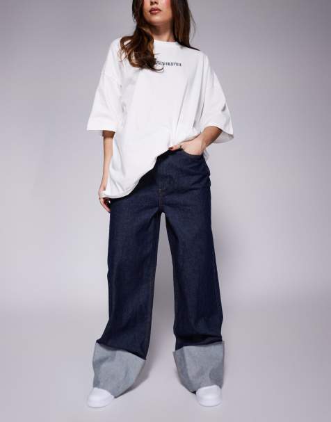 Weekend Collective - Mom-jeans med opsmøg i indigoblå vask - view 1