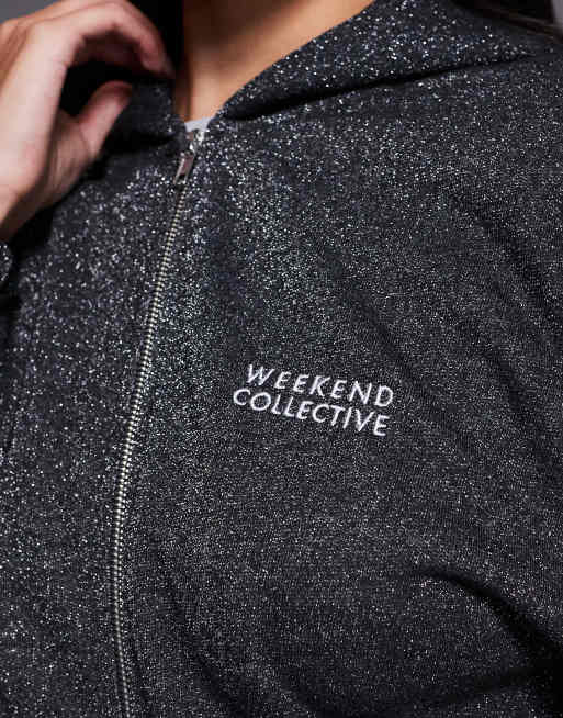 Weekend Collective – Mörkgrå huvtröja med dragkedja och metallisk tråd, del av set, 2 av 4