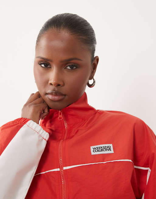 Weekend Collective nylon track jacket in red and cream - part of a set, 3 of 4
