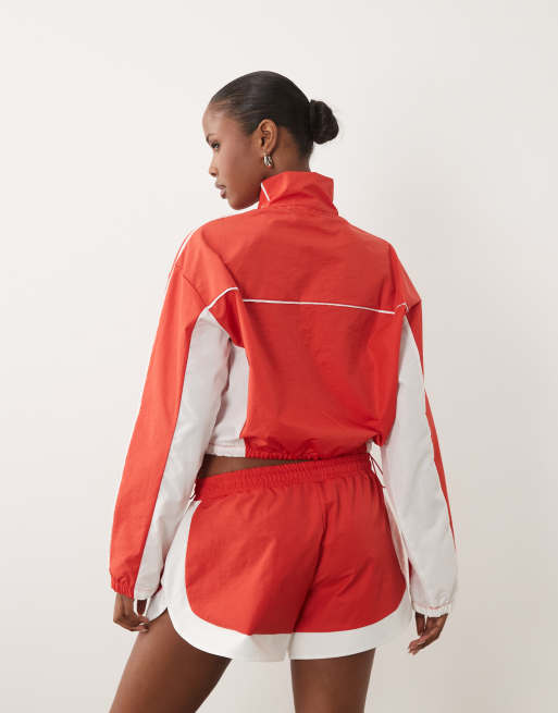 Weekend Collective nylon track jacket in red and cream - part of a set, 4 of 4