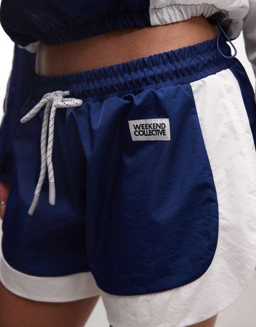 Weekend Collective nylon track runner shorts in navy blue and white - part of a set, 5 of 5