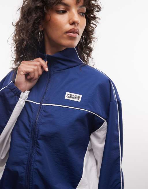 Weekend Collective nylon track top in navy blue and white - part of a set, 2 of 4