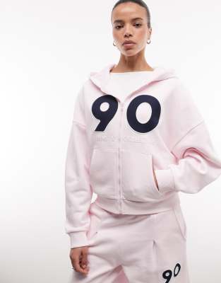 Weekend Collective - Oversize-Kapuzenpullover in Babyrosa mit Grafik-Applikation, Kombiteil