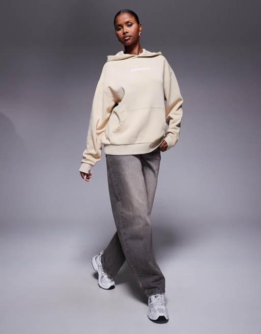 Weekend Collective – Oversize-Kapuzenpullover in verwaschenem Steinbeige und Rosa mit Stapel-Logo am Rücken, 2 von 4
