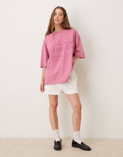 Weekend Collective – Oversize-T-Shirt in Rosa mit Kritzel-Logo, 2 von 4