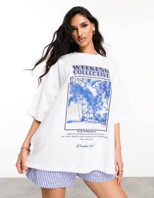 Weekend Collective - Oversize-T-Shirt mit „LA Vacanza"-Print-Bunt