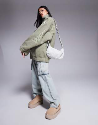 Weekend Collective oversized borg half zip with burnout in sage green