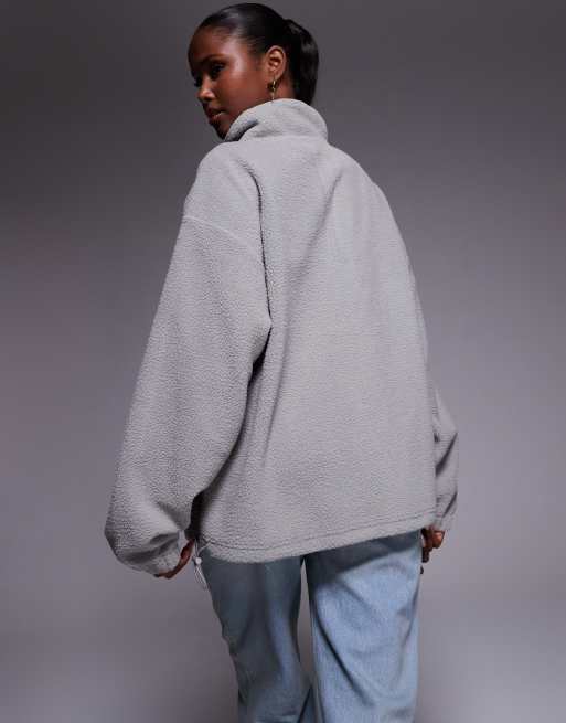 Weekend Collective oversized half zip borg fleece with logo in grey