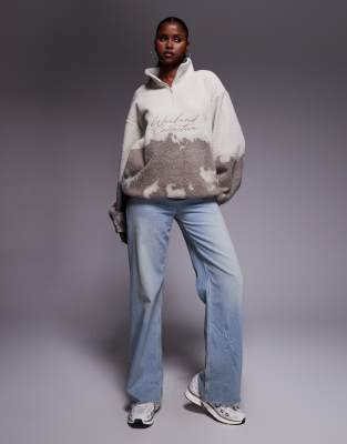 Asos Weekend Collective Weekend Collective Oversized Half Zip Borg Fleece With Logo In White