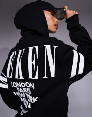 Weekend Collective oversized hoodie with stacked back logo in black