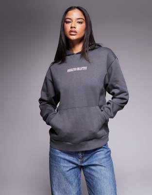 Asos Weekend Collective Weekend Collective Oversized Hoodie With Stacked Back Logo In Gray