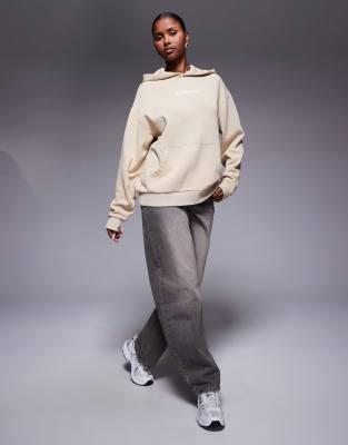 Asos Weekend Collective Weekend Collective Oversized Hoodie With Stacked Back Logo In Neutral