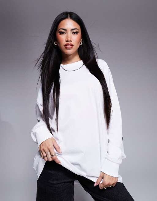 Weekend Collective oversized long sleeve t-shirt with back logo in white, 4 of 4