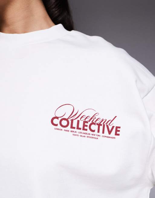 Weekend Collective - Oversized og cremehvid sweatshirt med athleisure-logo på ryggen, 2 af 4