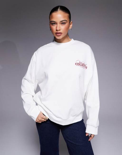 Weekend Collective - Oversized og cremehvid sweatshirt med athleisure-logo på ryggen, 4 af 4