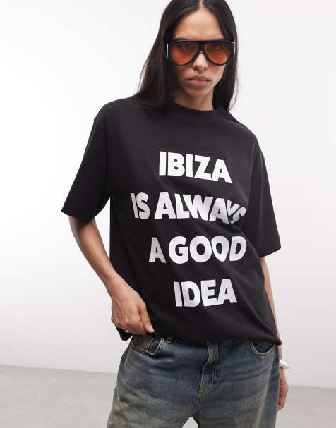 Weekend Collective - Oversized sort T-shirt med Ibiza-slogan - view 1