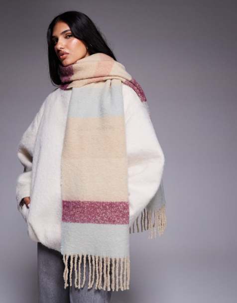 Weekend Collective oversized striped scarf with woven label in blue mixed stripes - view 1
