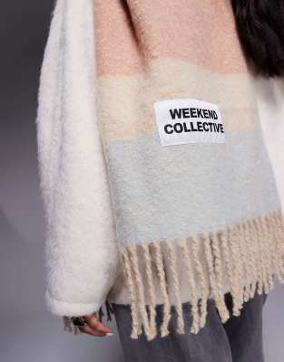 Asos Weekend Collective Weekend Collective Oversized Striped Scarf With Woven Label In Multi