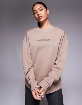 ASOS Weekend Collective Weekend Collective oversized sweat with stacked back logo in brown