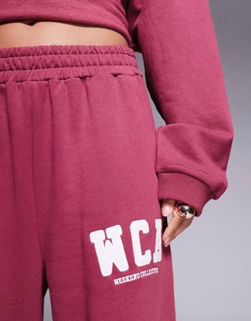 Weekend Collective oversized sweatpants with varsity logo in plum - part of a set, 5 of 5