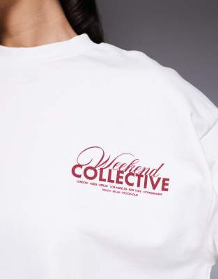 Asos Weekend Collective Weekend Collective Oversized Sweatshirt With Athleisure Logo Front And Back Graphics In White