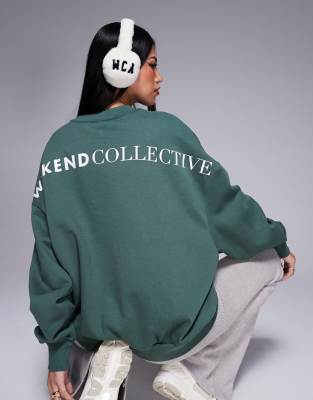 Weekend Collective oversized sweatshirt with large back logo in khaki-Green