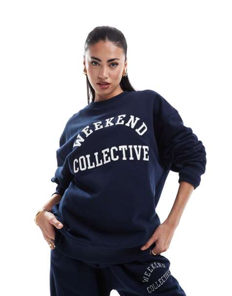 Weekend Collective oversized sweatshirt with logo in navy (part of a set) - view 1