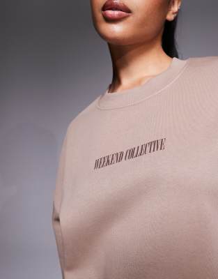 Asos Weekend Collective Weekend Collective Oversized Sweatshirt With Stacked Back Logo In Brown