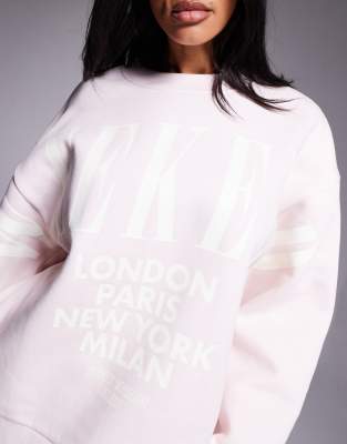 Asos Weekend Collective Weekend Collective Oversized Sweatshirt With Stacked Logo In Pink