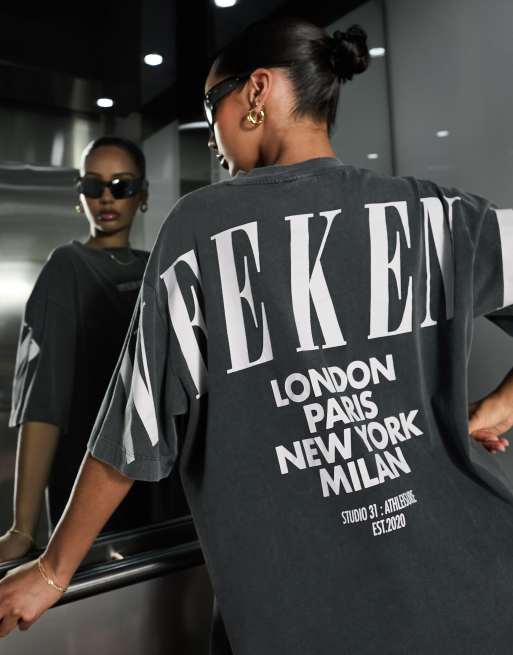 Weekend Collective oversized t shirt dress with back logo in washed grey