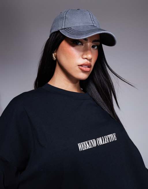 Weekend Collective - Oversized T-shirt met gestapeld logo op de rug in zwart, 4 van 4