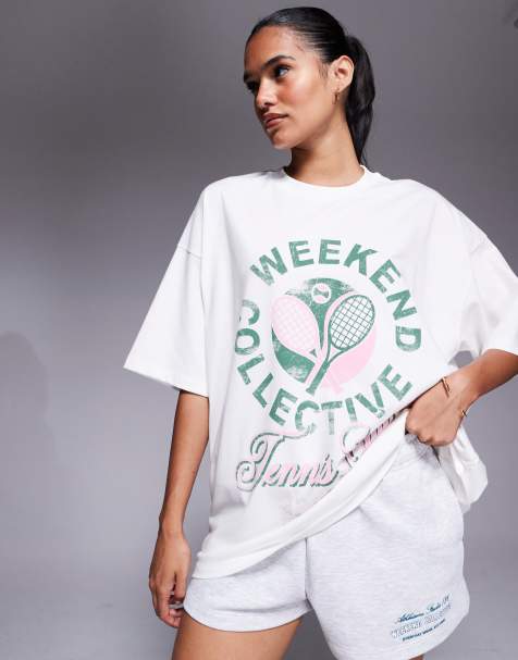 Weekend Collective - Oversized T-shirt met tennisclubprint in crème - view 1