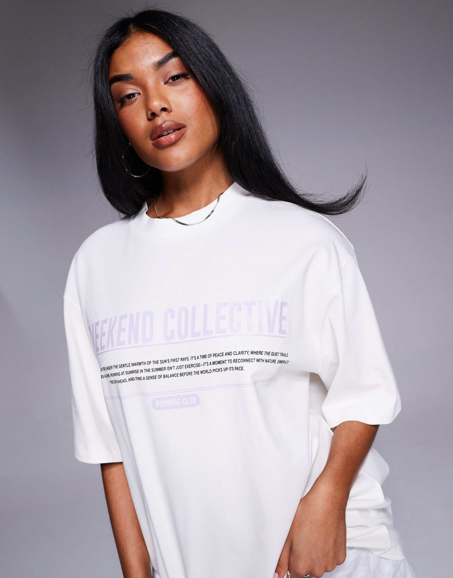 weekend collective oversized t-shirt with front graphic in cream and lilac