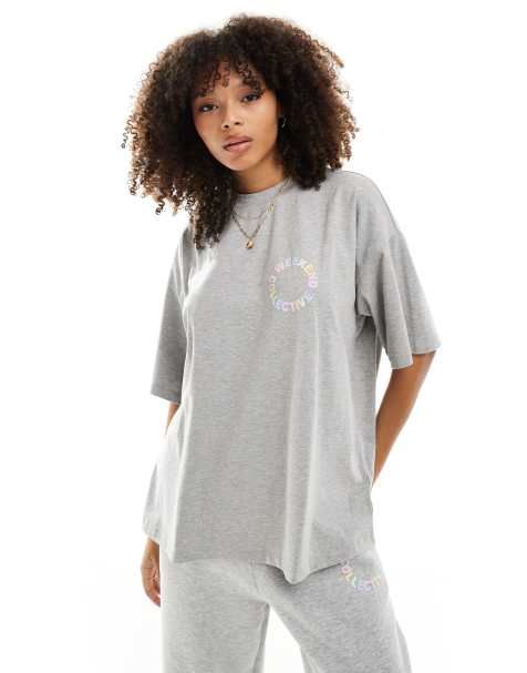 Weekend Collective oversized t-shirt with pastel logo in grey marl - view 1